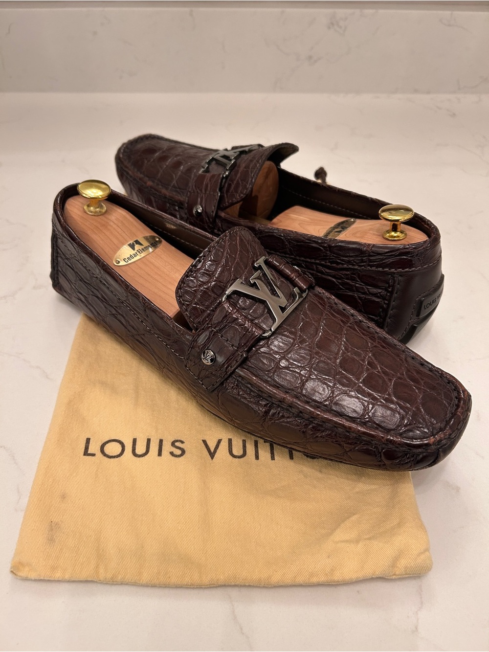 Louis Vuitton Monte Carlo Crocodile Drivers, Brown Moccasins, LV Size 11